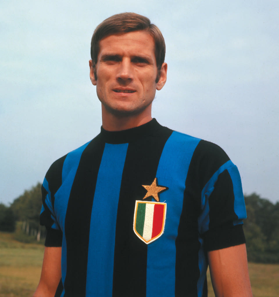 Giacinto Facchetti in an Inter shirt during the 1966 to 1967 season
