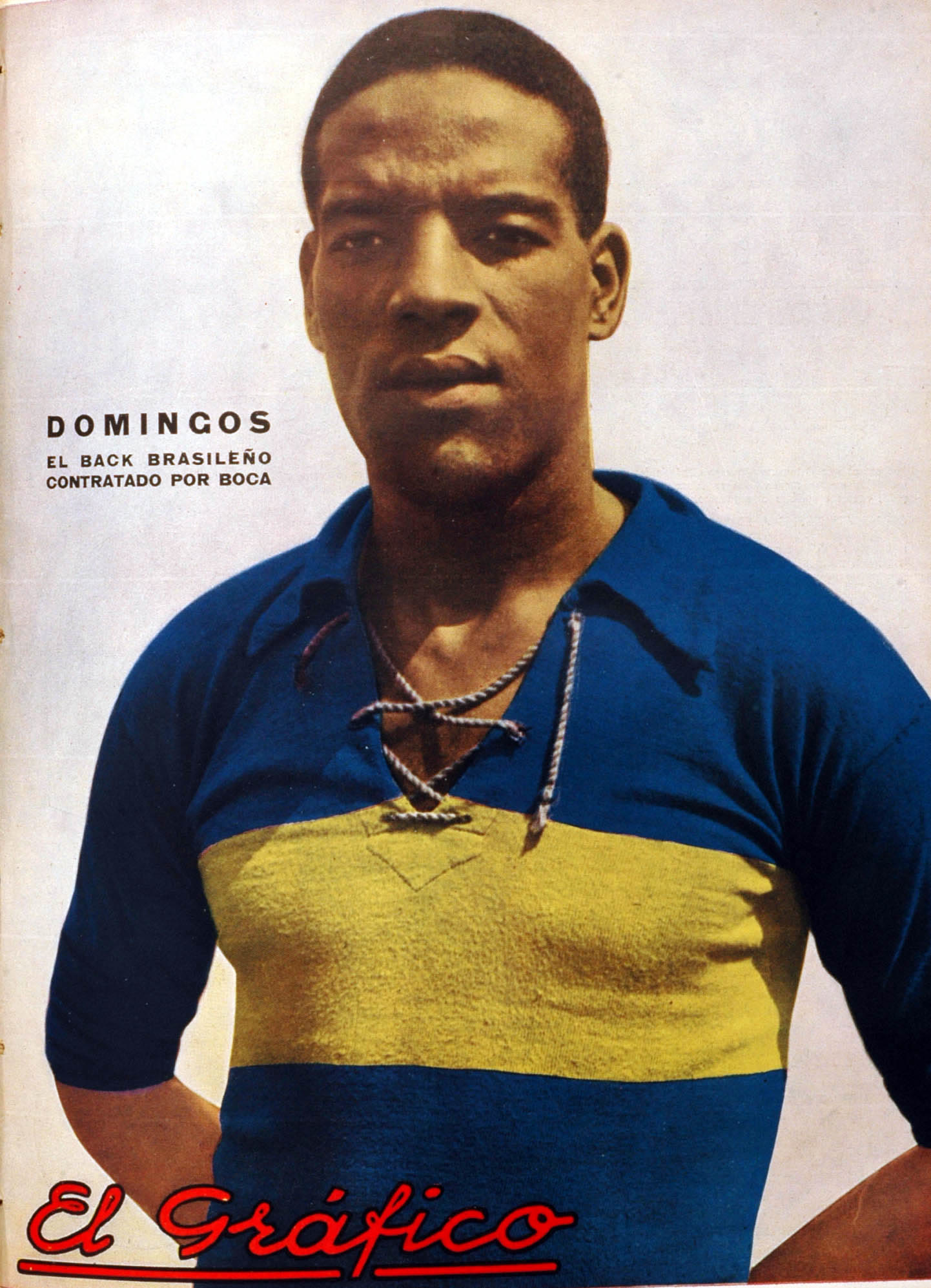 Domingos da Guia wearing a Boca Juniors shirt in an El Gráfico portrait