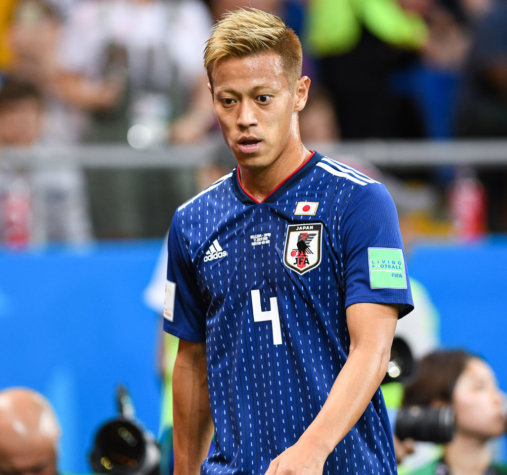 Keisuke Honda in Japan's blue kit at the 2018 World Cup.