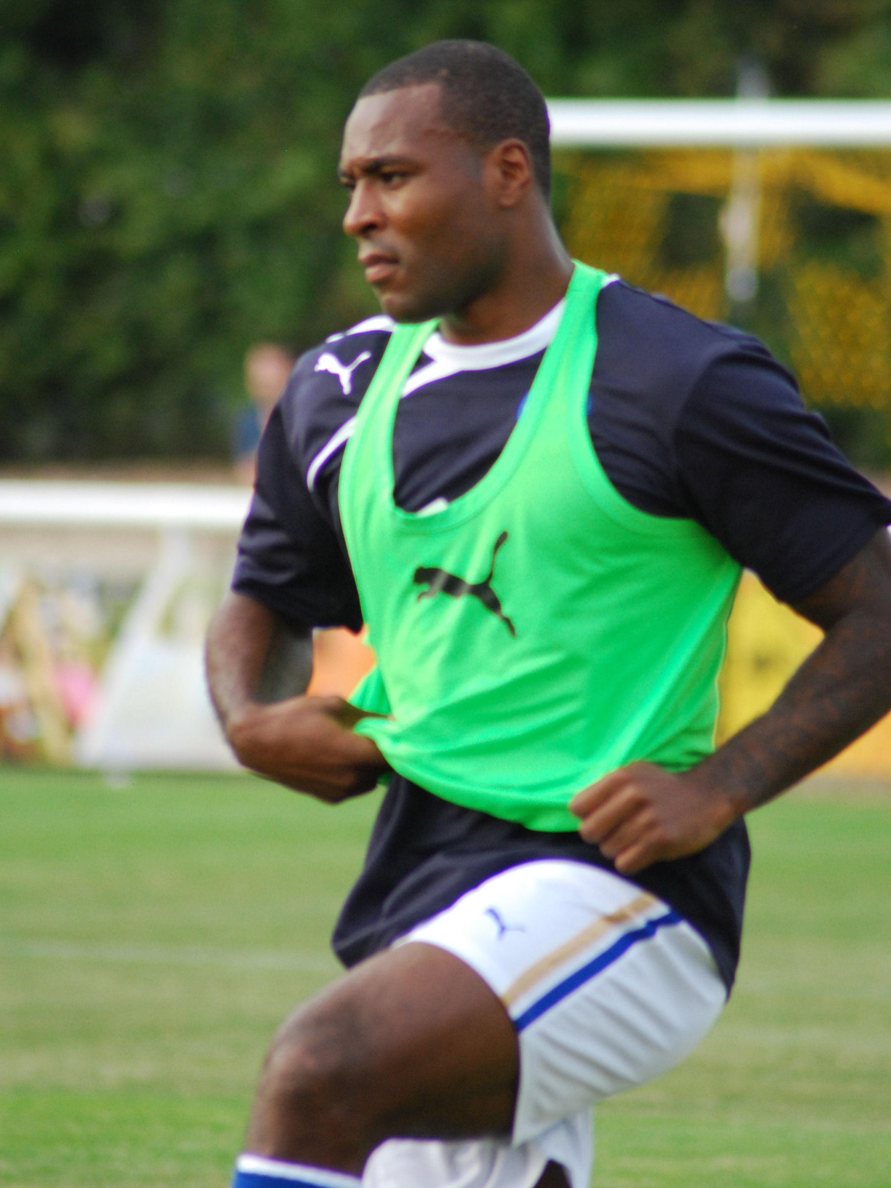 Wes Morgan warming up before a Leicester City match in 2013.