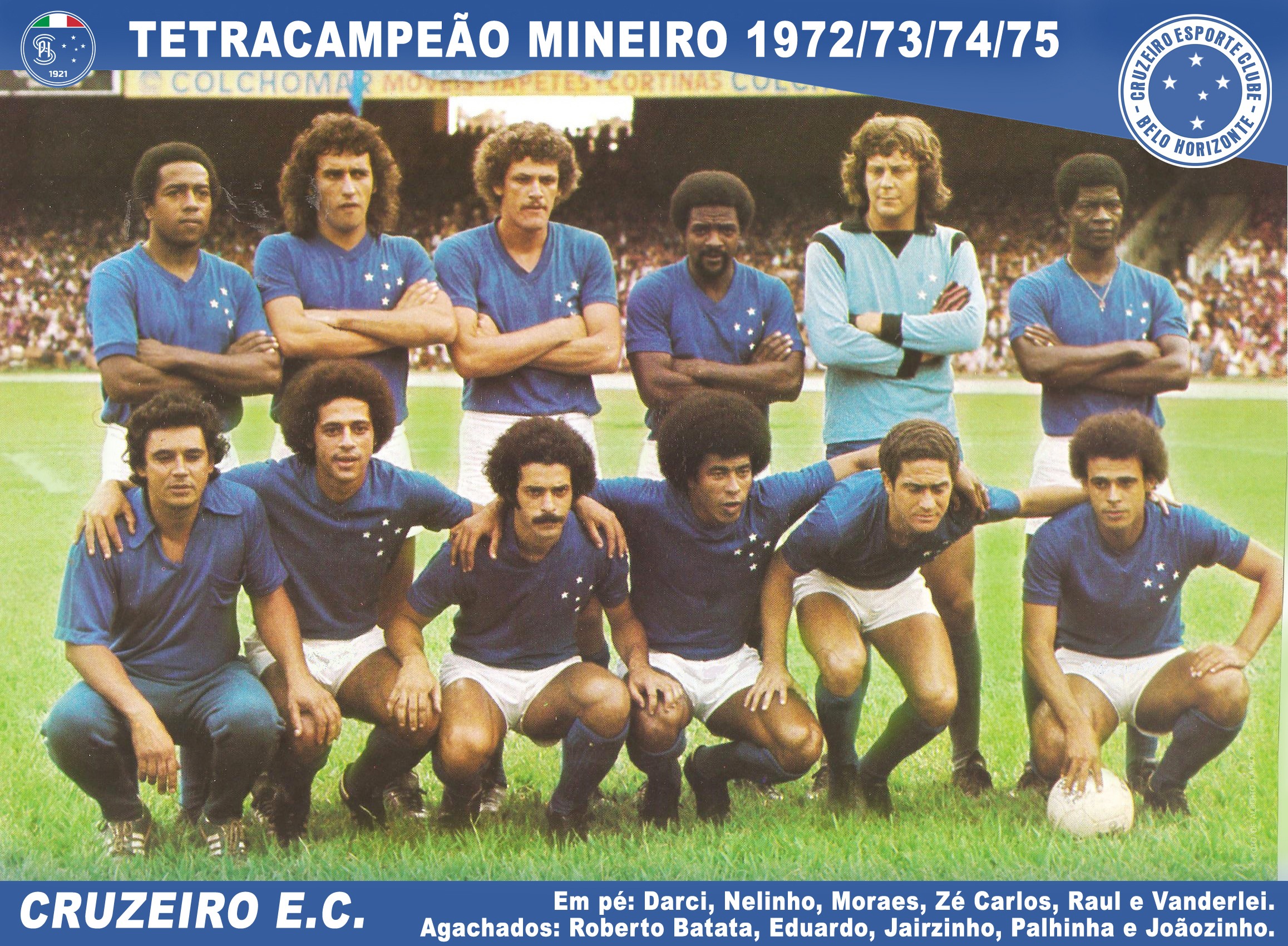 Palhinha, fourth from left in the crouching row, on Cruzeiro's 1975 team poster.