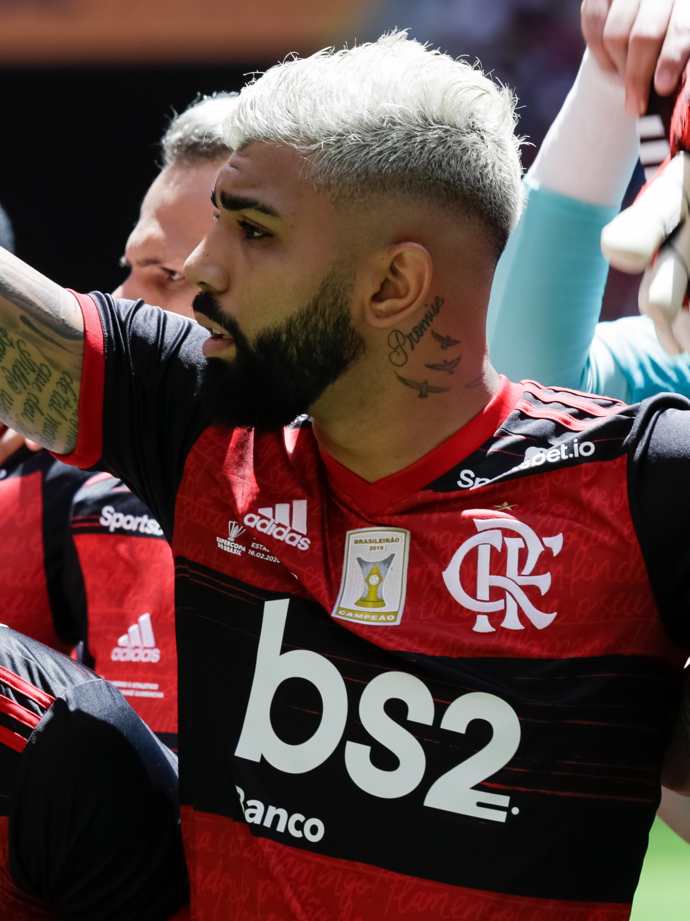 Gabriel Barbosa wearing Flamengo colours at a match in 2020.