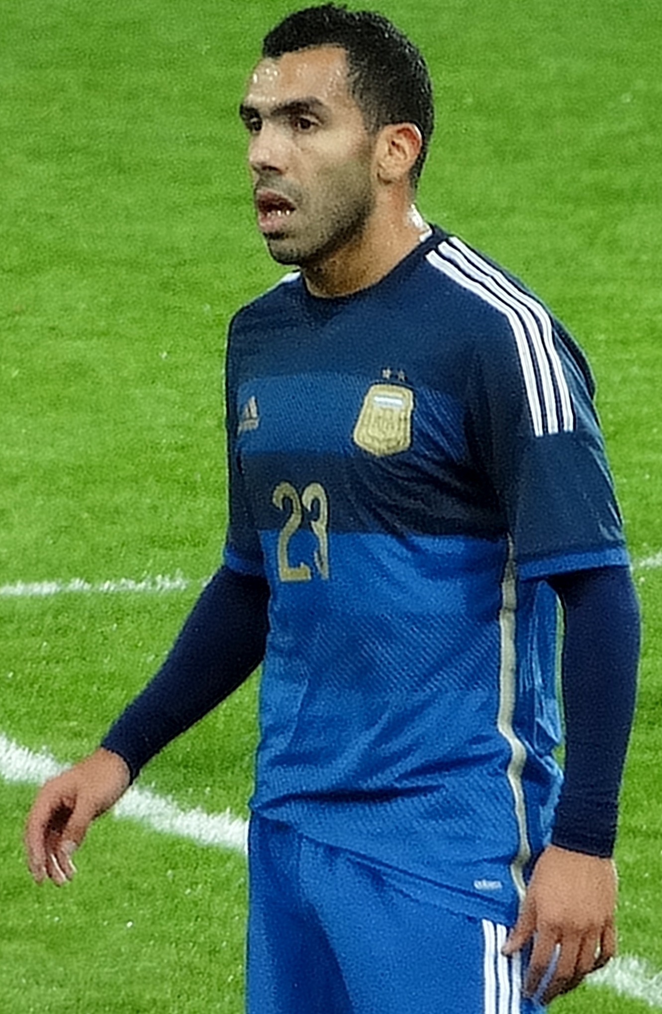 Carlos Tévez playing for Argentina against Croatia in 2014.