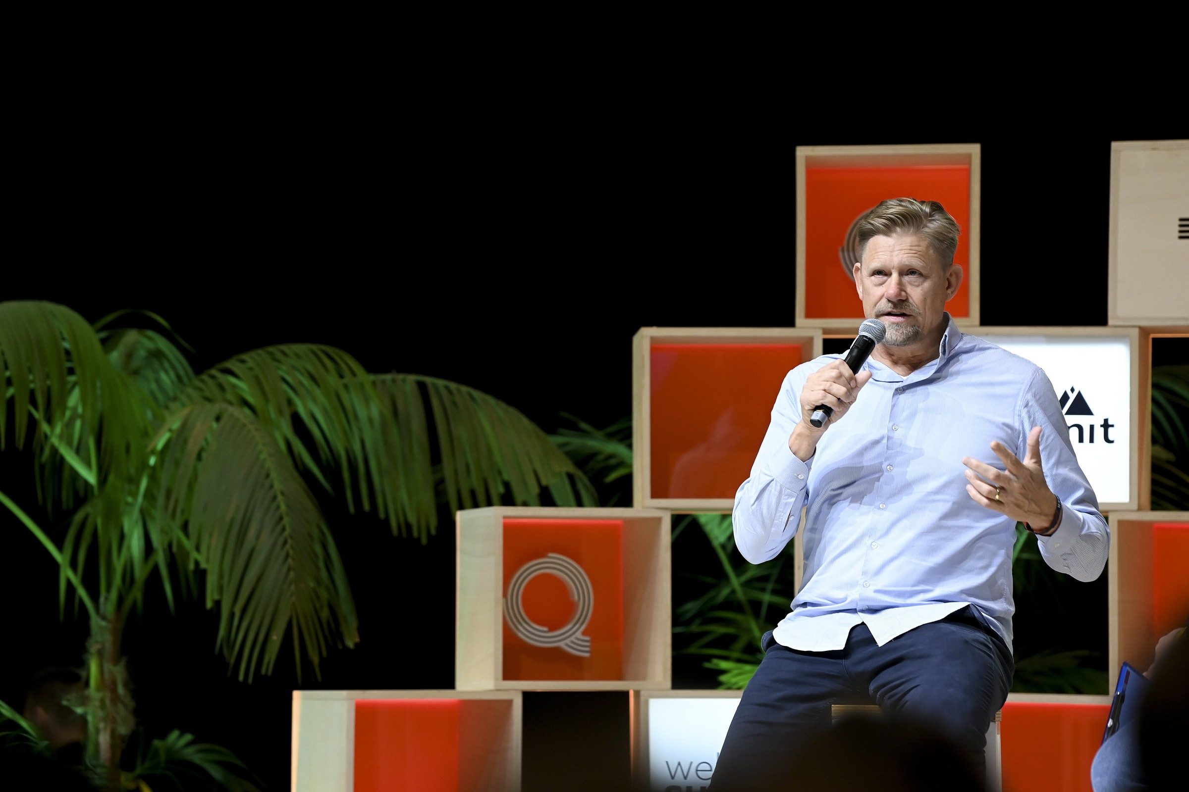 4 November 2021; Peter Schmeichel, former Footballer, during book signing on Q&A Stage during day three of Web Summit 2021 at the Altice Arena in Lisbon, Portugal. Photo by Stephen McCarthy/Web Summit via Sportsfile.