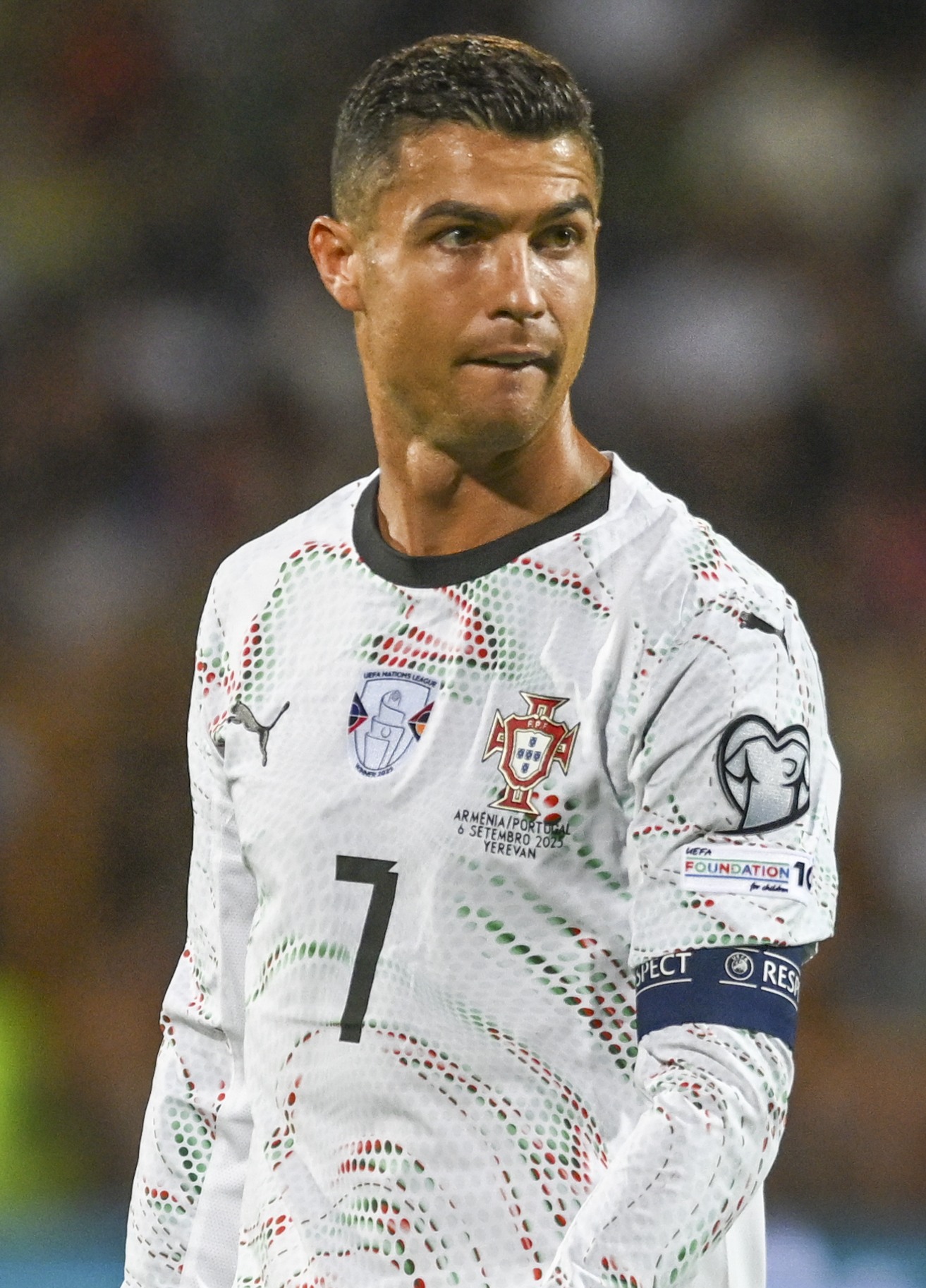 Cristiano Ronaldo in Portugal's number 7 shirt during a 2025 World Cup qualifier against Armenia.