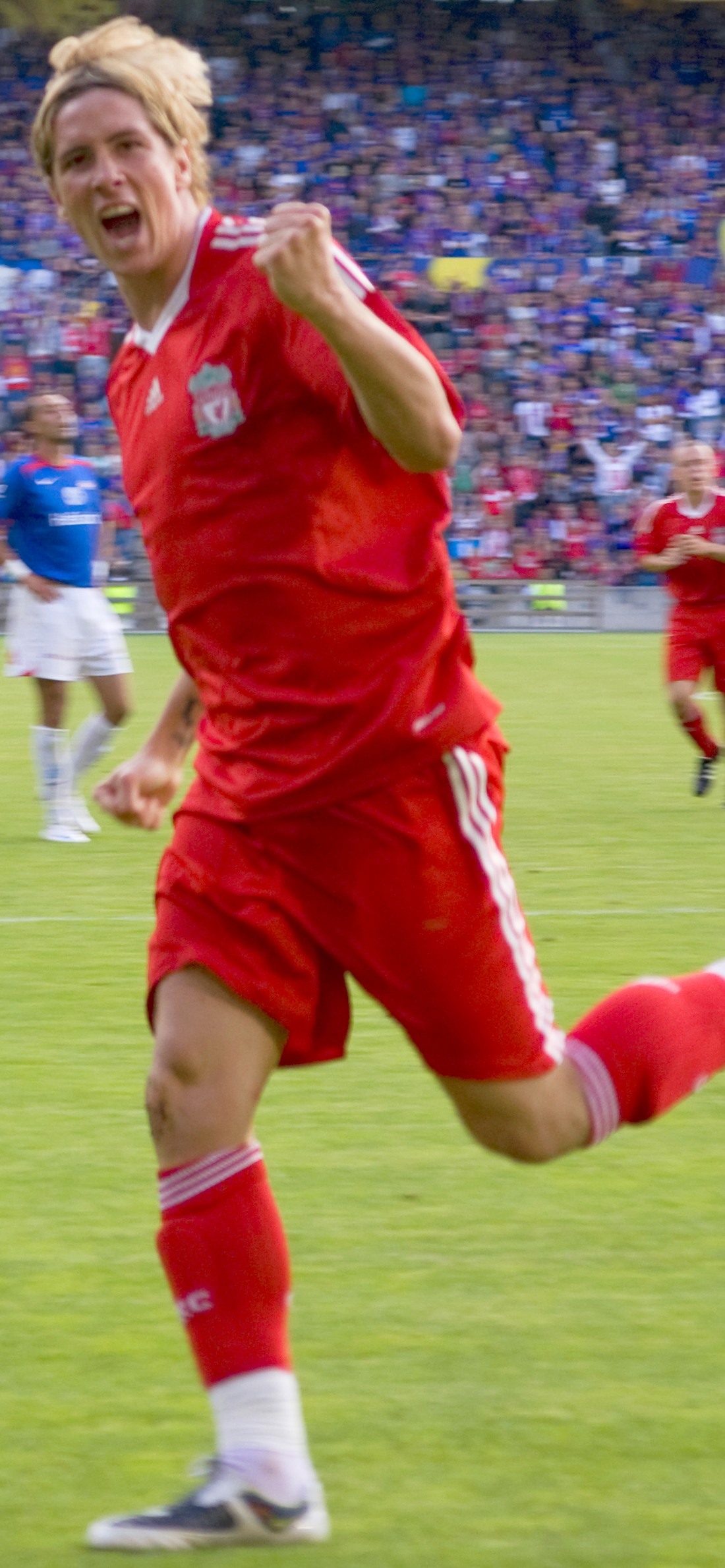 Fernando Torres after scoring goal against Vålerenga at Ullevaal Stadium , Norway.