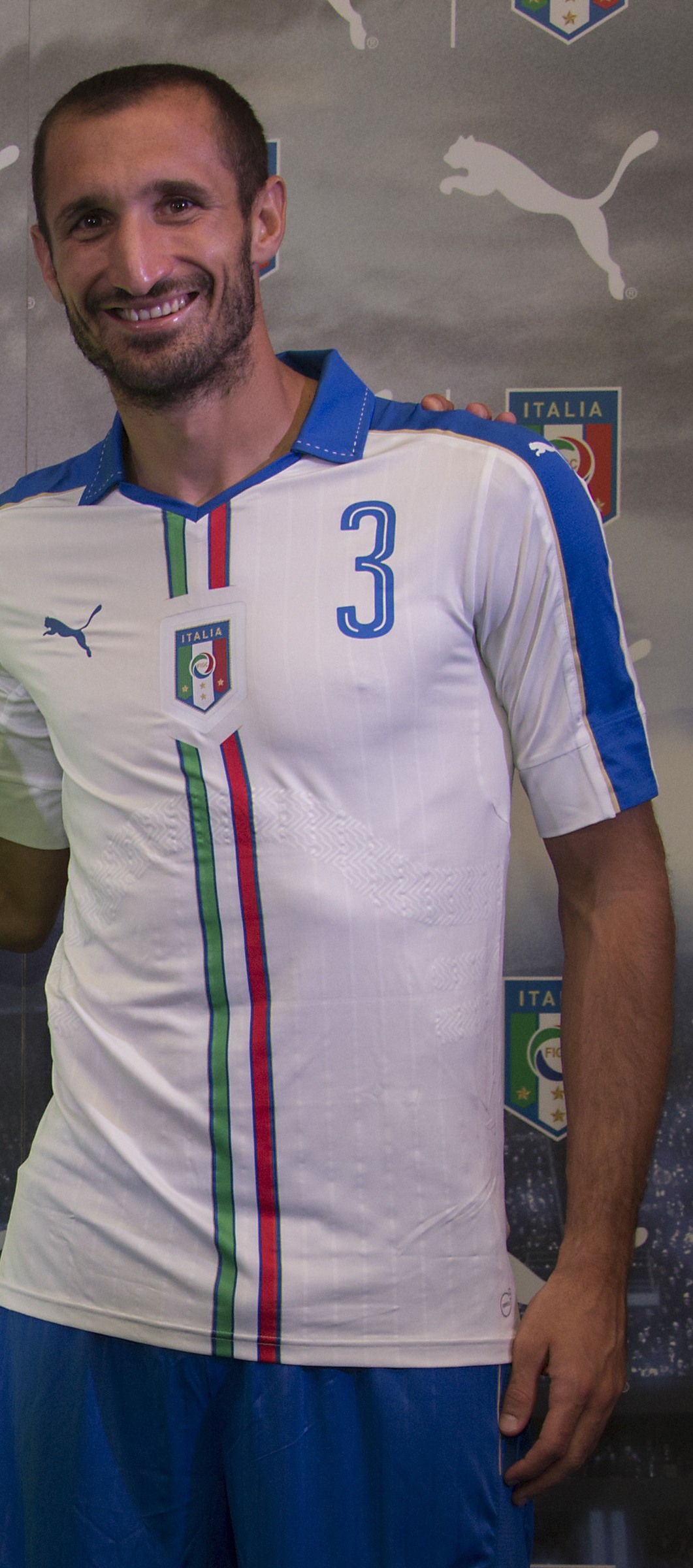 Florence, Italy (September 3, 2015). Giorgio Chiellini at the 2015-16 FIGC & PUMA Away kit launch.